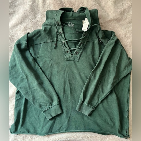NWT Aerie Lace-Up Sweatshirt Hoodie Green Size S - Picture 9 of 9